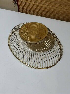 Mid-Century Modern Brass Gold Oval Metal Loop Wire Basket